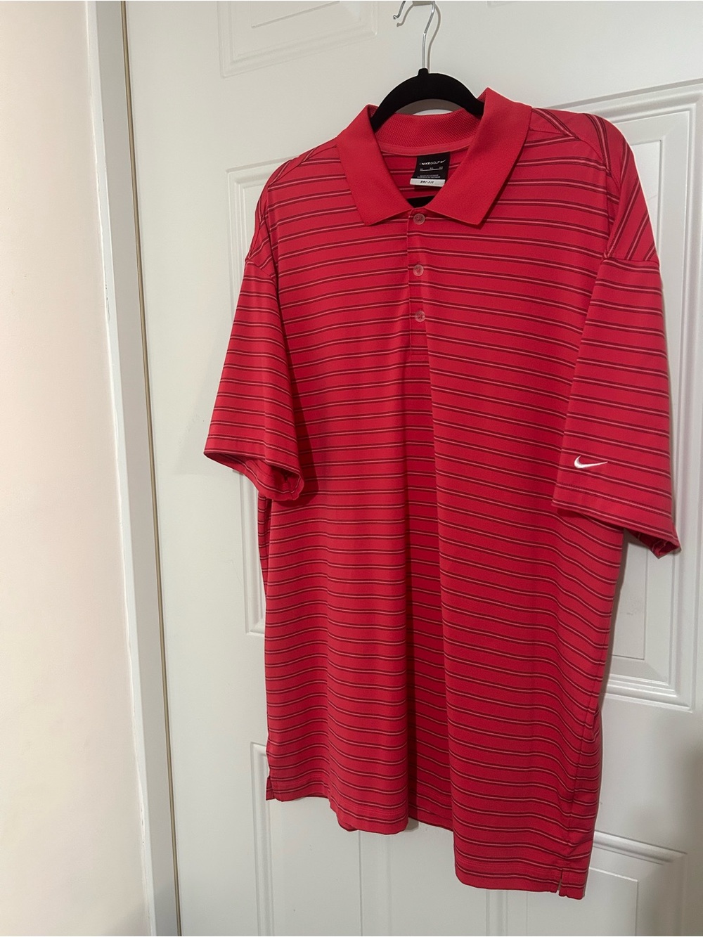 Nike Men's Pink-Red Striped Polo Shirt